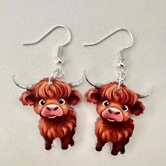 New Handmade Acrylic Cow Print Dangle Earrings - Picture 7 of 7